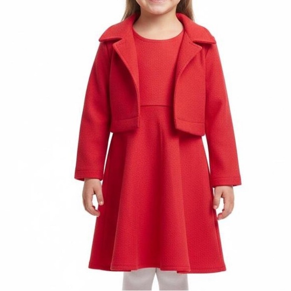 Stylish Vintage Red Kids Jacket & Dress  Set - Picture 9 of 13